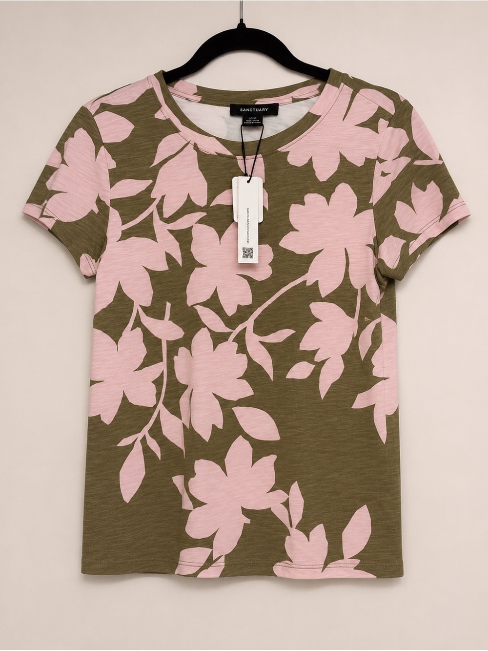 Sanctuary Olive and Pink Floral Crewneck Short Sleeve Tee